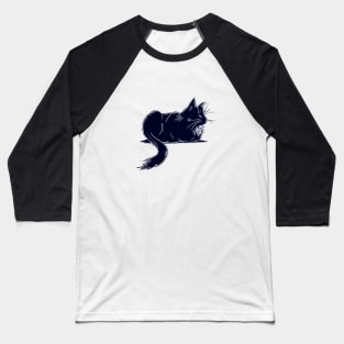 Black Maine Coon Cat Linocut Baseball T-Shirt